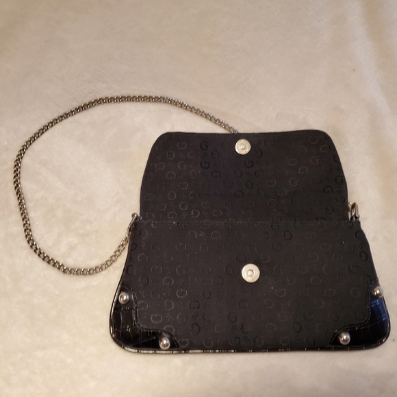 Guess Black Clutch Purse with Silver Chain Strap - Picture 6 of 7